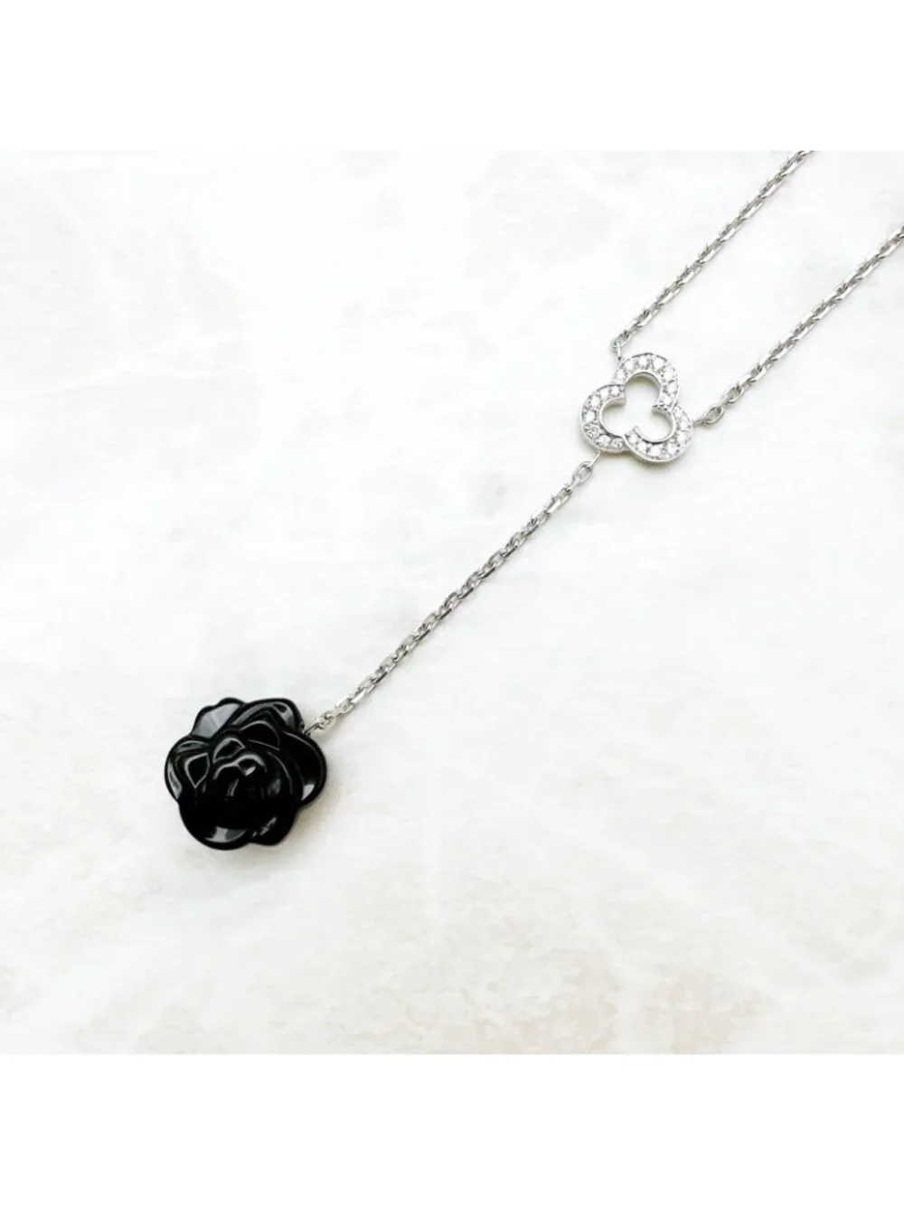 Chanel Camellia Onyx Diamond White Gold Necklace